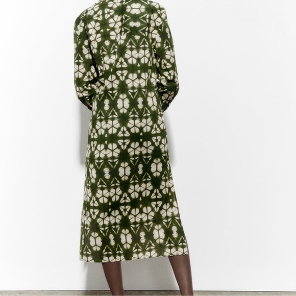 ZARA Green Abstract Print Midi Shirt Dress – Size M – Perfect Condition - Picture 4 of 10